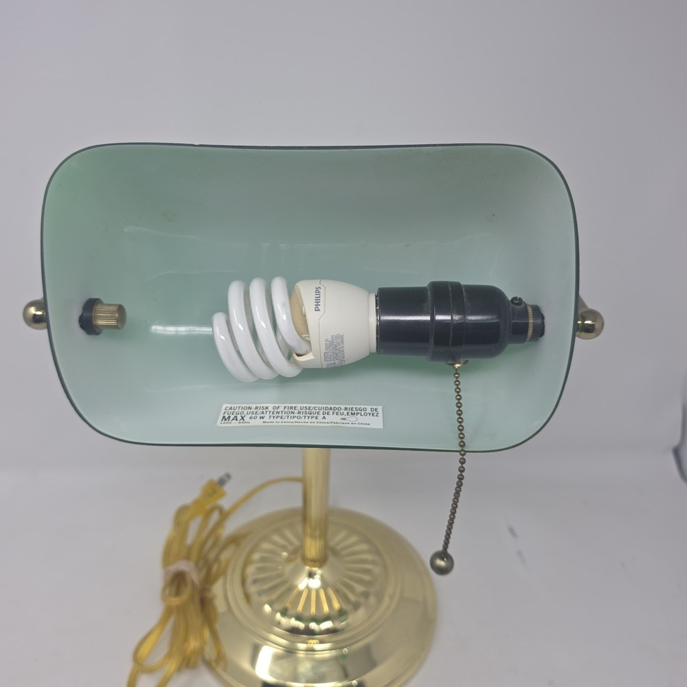 Vintage Brass Bankers (desk) Lamp W/Emerald Green Glass Shade - Picture 6 of 12